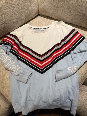Victoria's Secret PINK Light Blue White Chevron Pullover with Red & Navy Stripes